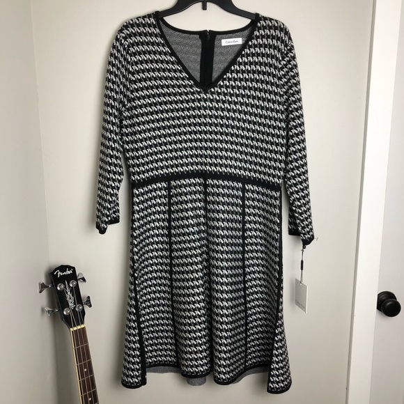 Calvin Klein Houndstooth Dress NWT Sz L - Picture 1 of 5